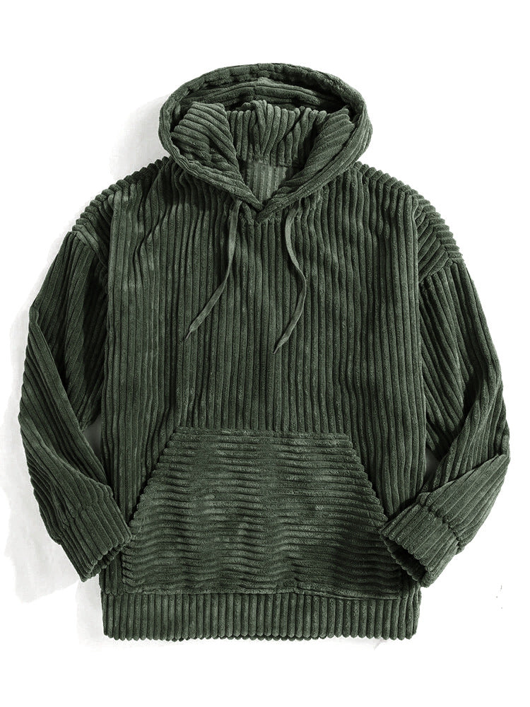 Corduroy Long Sleeve Solid Drop Shoulder Hoodie