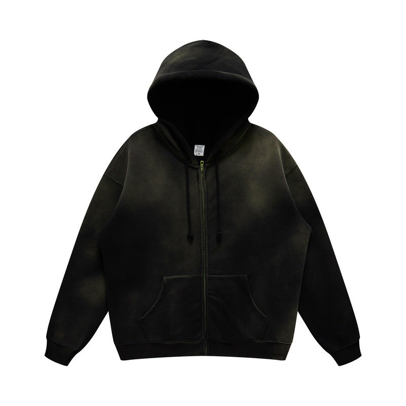 European High Street Winter Vintage Wash Solid Color Hoodie