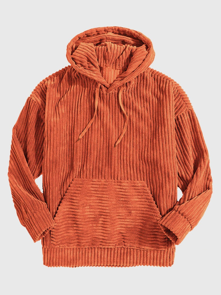 Corduroy Long Sleeve Solid Drop Shoulder Hoodie