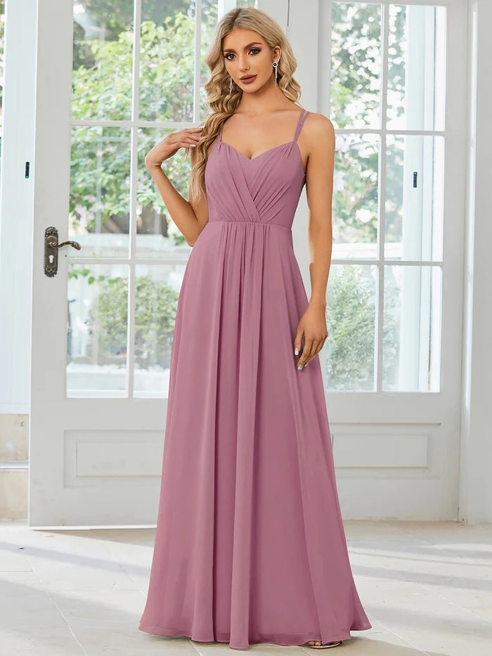 Sling Banquet Temperament Long Pleating Dress