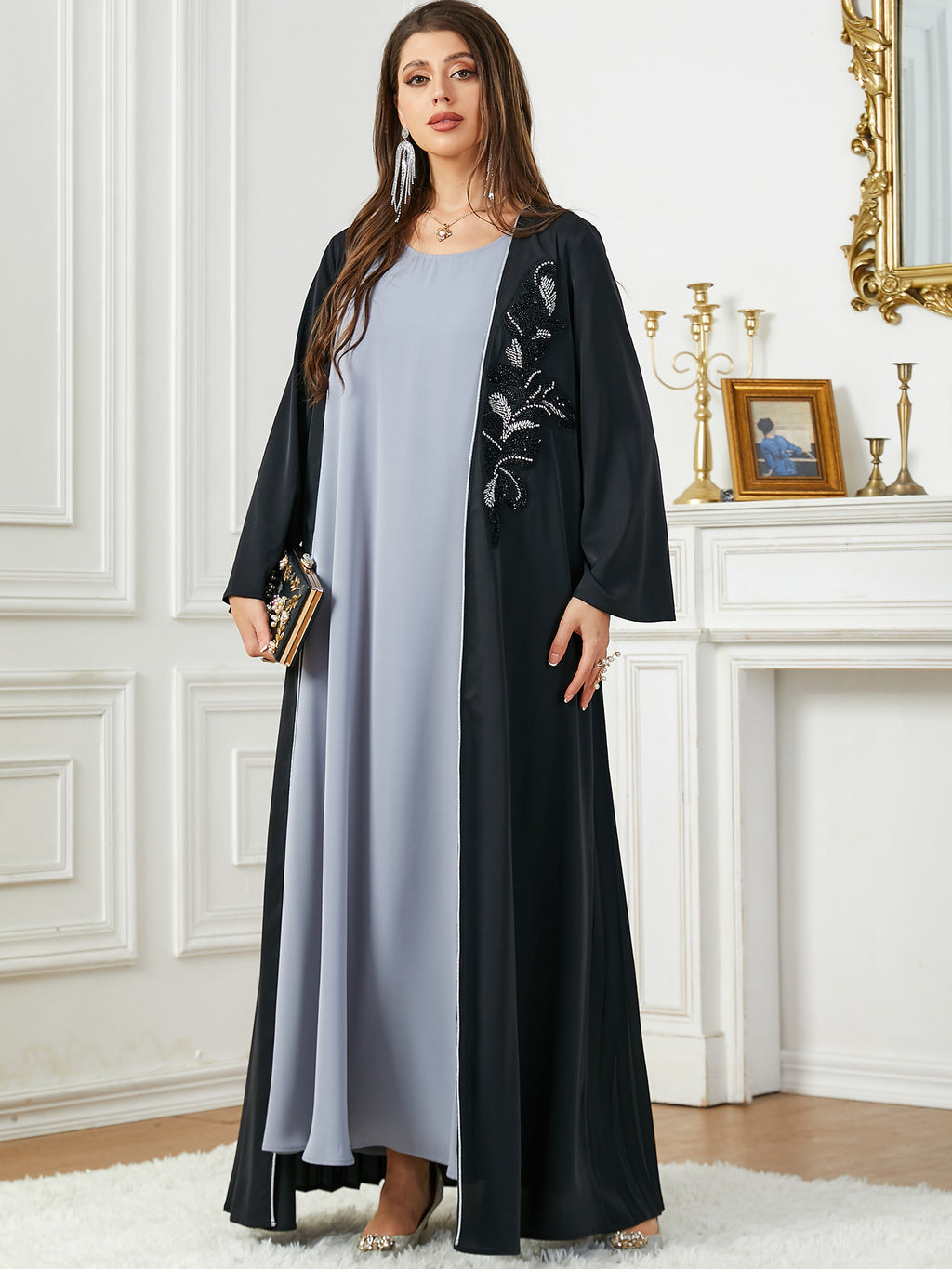 3803 Middle East Arab In Stock Applique Cardigan Skirt
