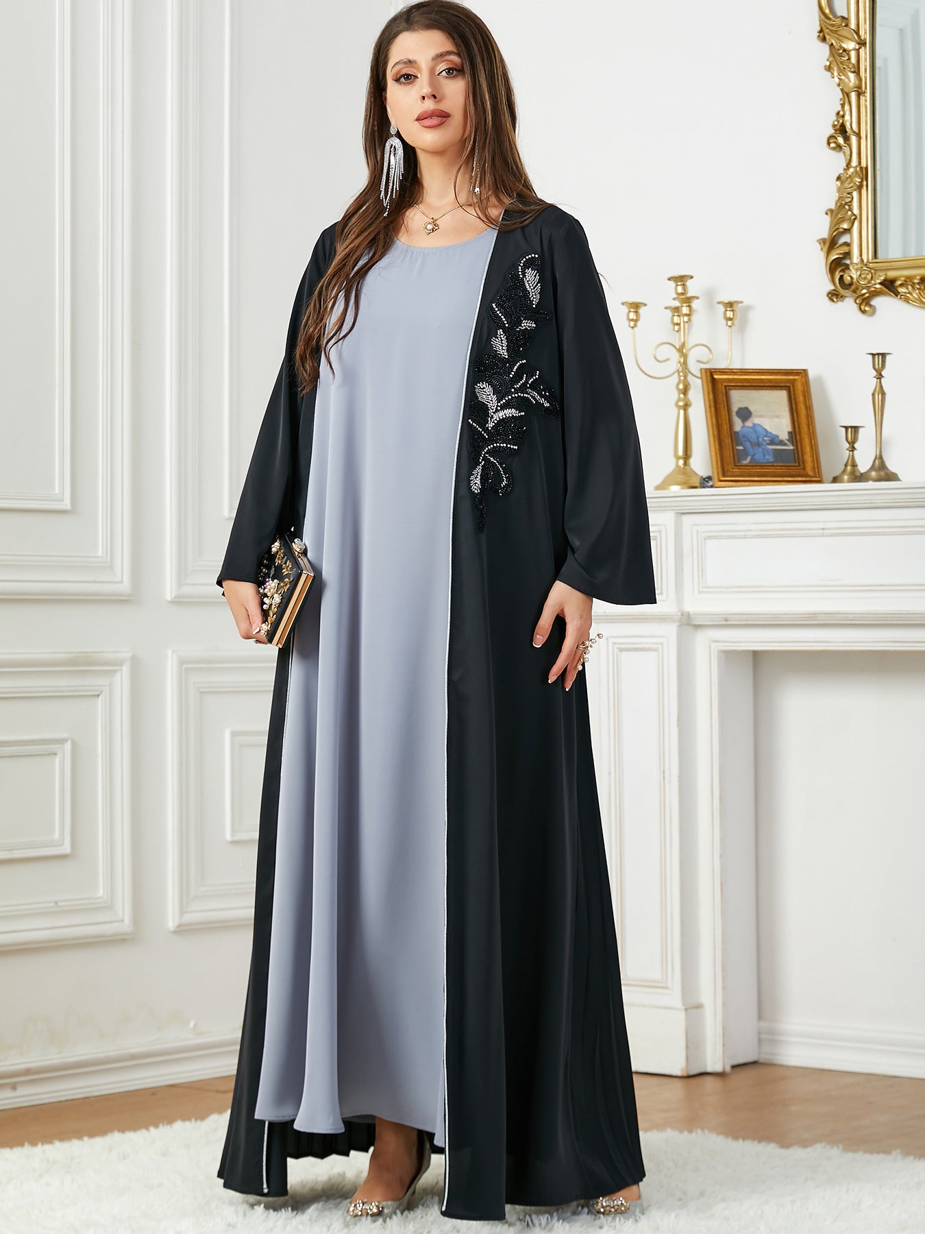 3803 Middle East Arab In Stock Applique Cardigan Skirt