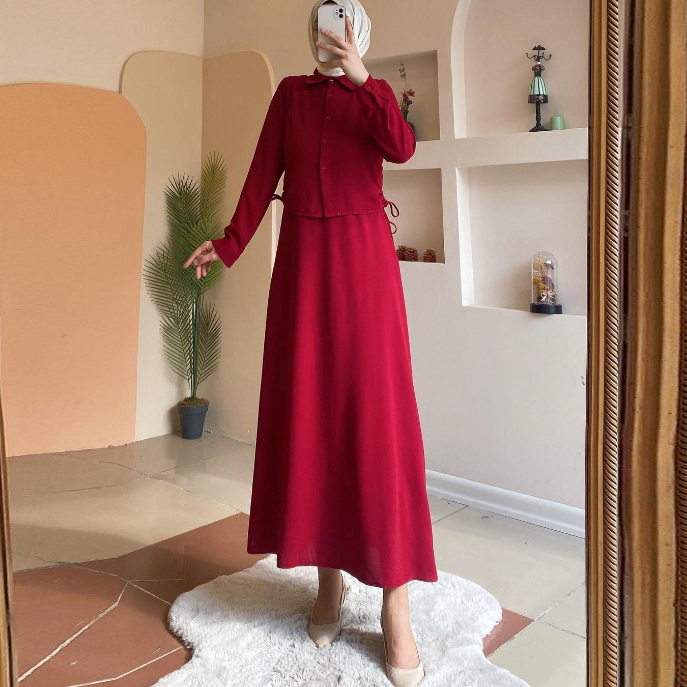 Skirt Suit Middle East Arab Long Sleeve Shirt Dress