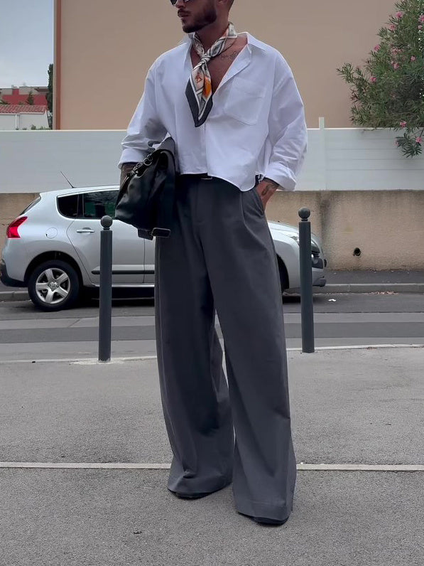 Men's Casual High Waist Wide Leg Pants