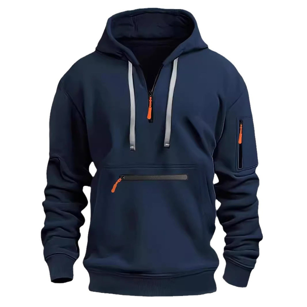 Waterproof Zipper Multi-pocket Hoodie Men's Sport Casual Sweatshirt